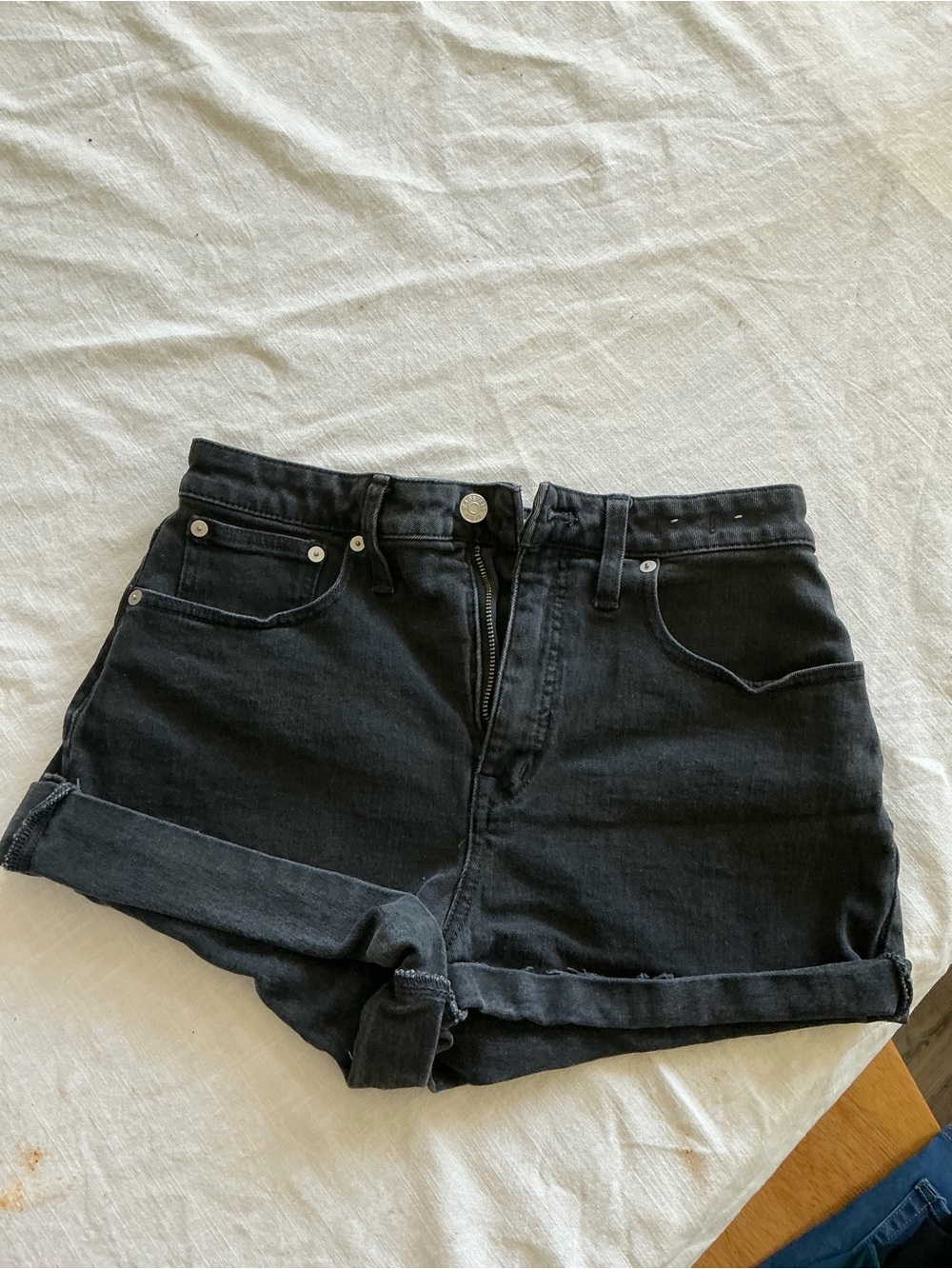Madewell Black High-Rise Rolled Hem Denim Shorts